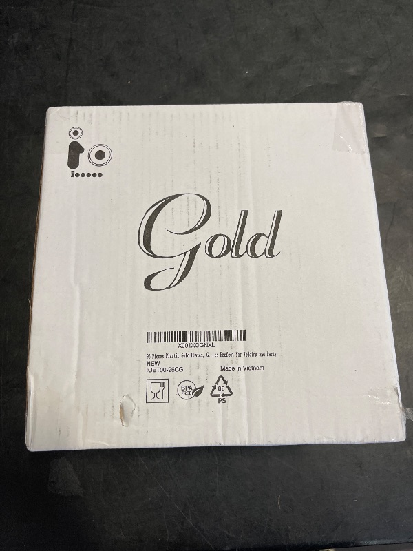 Photo 1 of IOOOOO 96 Pcs Plastic Gold Plates, Gold Disposable Plates Includes: 48 Dinner Plates 10.25" and 48 Dessert Plates 7.5 ", Premium Clear Plate Prefect for Wedding, Clear gold plates and salad for Party