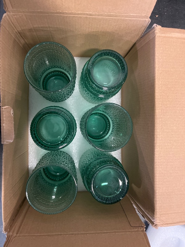 Photo 1 of Cowjut 6pcs Hobnail Drinking Glasses Set, 16 oz Vintage Glassware Drinking Glasses, Gradual Dark Green Water Glasses Tumbler, Cups for Kitchen, Juice, Beer, Cocktail, Whiskey