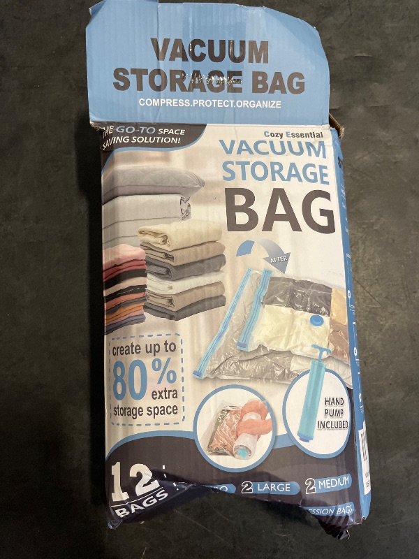 Photo 1 of 12 Pack Vacuum Storage Bags, Space Saver Vacuum Storage Bags, Vacuum Seal Bags for Clothing, Clothes, Comforters and Blankets, Hand Pump Included