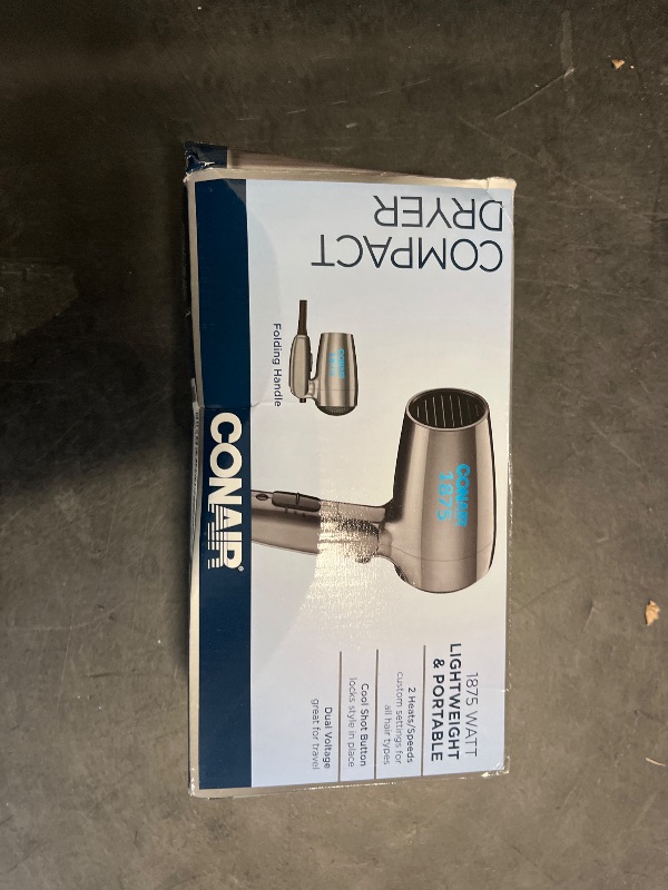 Photo 1 of Conair Travel Hair Dryer with Dual Voltage, 1875W Compact Hair Dryer with Folding Handle, Travel Blow Dryer
