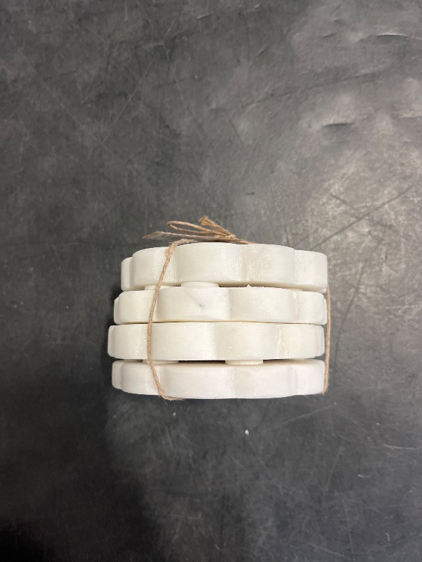 Photo 1 of Mud Pie Scallop Marble Coaster Set, 4" x 4", WHITE