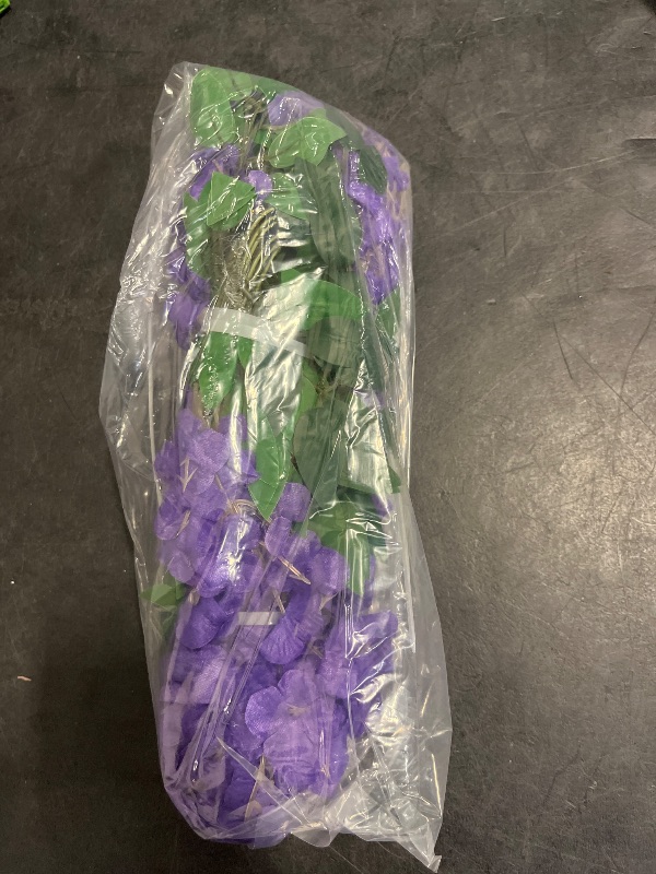 Photo 1 of 12pcs Artificial Wisteria Flowers 3.6 Feet/Piece Purple Dense Artificial Fake Wisteria Vine Ratta Hanging Garland Silk Flowers String Home Party Wedding Decor?Purple-Dense?