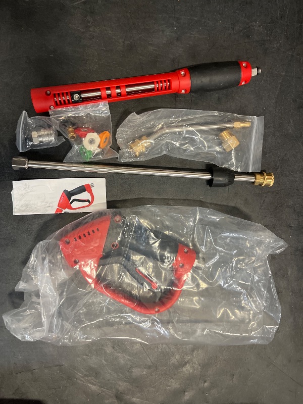 Photo 1 of CHAVOR Upgraded Pressure Washer Gun with Extension Replacement Wand, M22 Fitting,7 Inch 30 Degree Curved Rod, 5 Nozzle Tips, 5000 PSI, 47 Inch