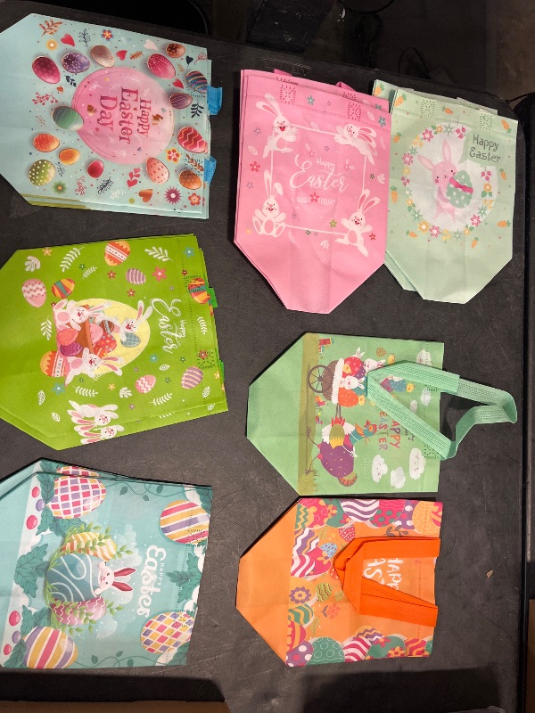 Photo 1 of 16PCS Happy Easter Egg Hunt Bags Easter Bunny Carrot Chick Egg Gift Bags with Handles, Easter Treat Bags, Easter Party Supplies , 8.3×7.9×5.9inch