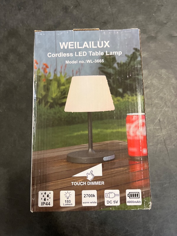 Photo 1 of WEILAILUX Outdoor Battery Operated Table Lamp Waterproof, 4000mAh Cordless Rechargeable, Touch Dimmable Desk Lamp, LED Night Light for Patio Camping Restaurant Home, H9.6in, Wood Grain