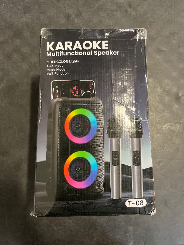 Photo 1 of Karaoke Machine, Portable Bluetooth Speaker, PA Speaker with 2 Wireless Karaoke Microphones, Karaoke Machine for Adults Kids with Upgraded Subwoofer, Support TWS/TF/USB/AUX for Home Party Outdoor