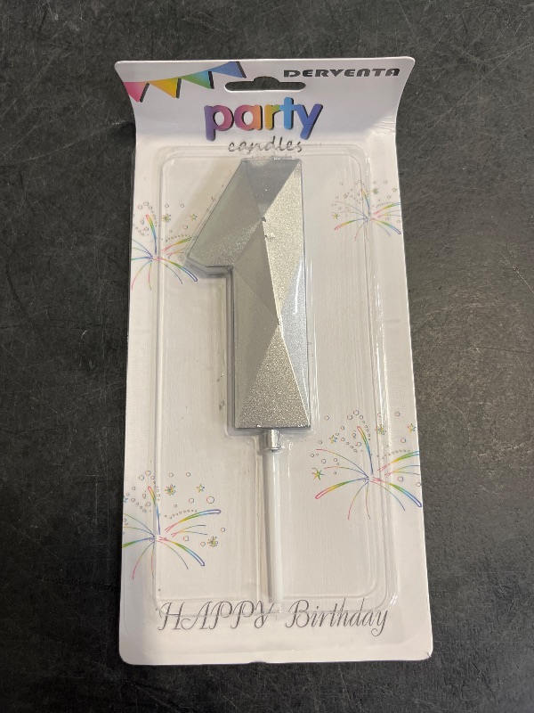 Photo 1 of DERVENTA Birthday Candle Big Number 3D Silver 3.7 inch Party Celebration Anniversary Decoration Cake Topper 1 Piece (Number 1 Silver)