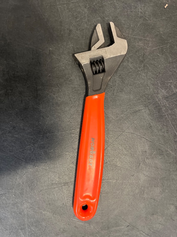 Photo 1 of HORUSDY 10" Adjustable Wrench Pipe Spanner: Wide Jaw Black Oxide Wrench With Cushion Grip, Laser Marked Metric & SAE Scales, CR-V Steel, for Professionals