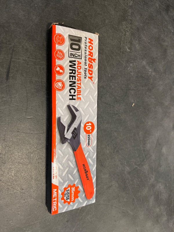 Photo 1 of HORUSDY 10" Adjustable Wrench Pipe Spanner: Wide Jaw Black Oxide Wrench With Cushion Grip, Laser Marked Metric & SAE Scales, CR-V Steel, for Professionals