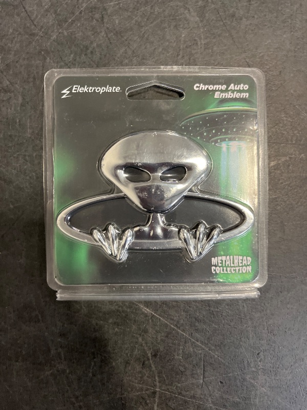 Photo 1 of Elektroplate Exclusive Metalhead Collection Alien Chrome All Metal Emblem for Cars, Trucks, and All Auto | Universal Fit at 2.6" x 4.0" | Weatherproof