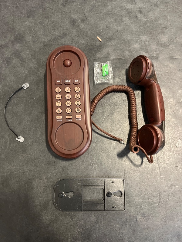 Photo 1 of Sangyn Corded Phone Vintage Wood Grain Wall Phone, No AC Power Required, 3 Speed Dial Keys, Big Buttons, Loud Mechanical Ringer, Volume Control, Redial, Mute, Flash, Landline Phone for Home House