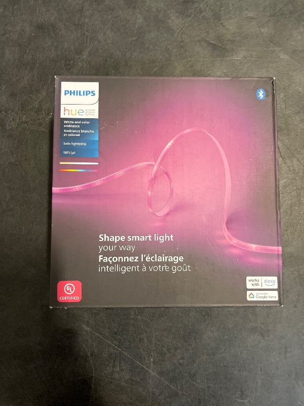 Photo 1 of Philips Hue Indoor 16 Ft Smart LED Solo lightstrip Base Kit - 1 Pack - Control with Hue App - Compatible with Alexa, Google Assistant and Apple HomeKit