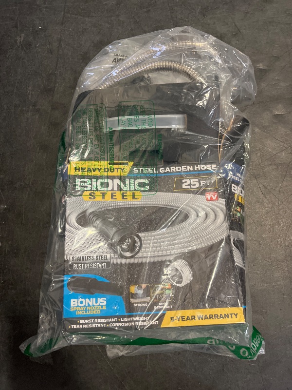 Photo 1 of Bionic Steel 25 Ft Short Metal Garden Hose with Nozzle, Premium 304 Stainless Steel Metal Water Hose 25Ft, Flexible, Kink Free, Lightweight, Heavy Duty, Crush Resistant Fittings, 500 PSI, 2025 Model