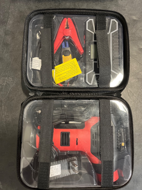 Photo 1 of MANUSAGE Jump Starter (for 5.5L Gas or to 4.0L Diesel) Powerful Car Jump Starter with Dual USB Quick Charge and DC Output,12V/19V Jump Pack with Car Tire Air Pump & LED Flashlight