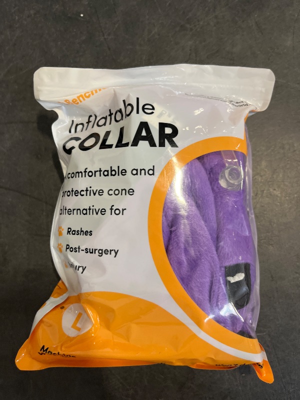 Photo 1 of BENCMATE Protective Inflatable Collar for Dogs and Cats - Soft Pet Recovery Collar Does Not Block Vision (Large, Purple)