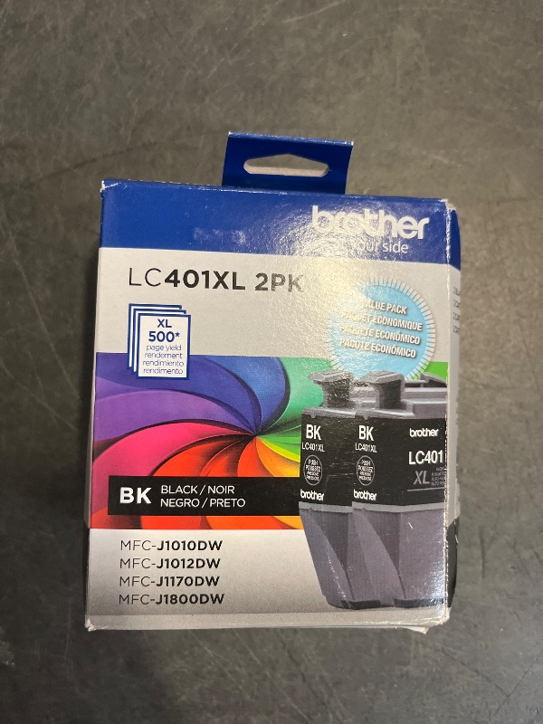 Photo 1 of Brother Genuine LC401XL 2PK High Yield 2-Pack Black Ink Cartridges