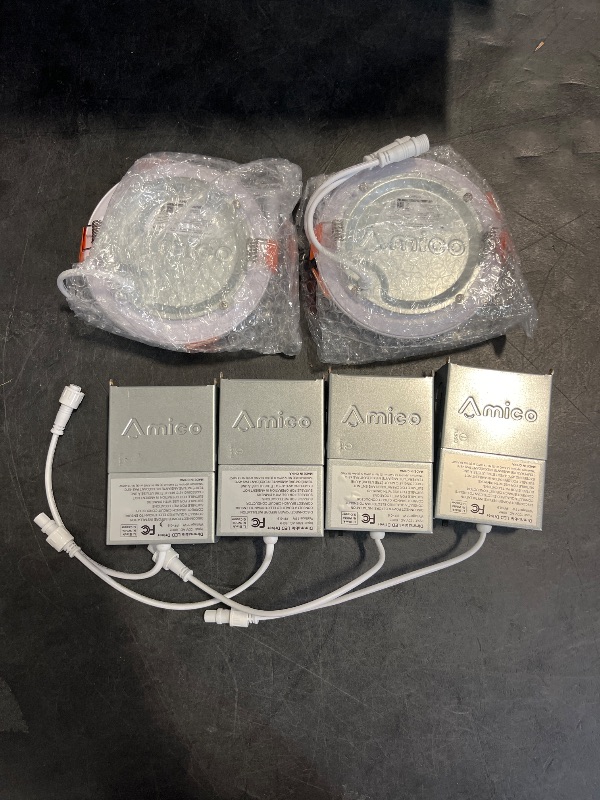 Photo 1 of Amico 12 Pack 4 Inch 5CCT Ultra-Thin LED Recessed Dimmable Can/Ceiling Light with Junction Box, 2700K/3000K/3500K/4000K/5000K Selectable, 11W Eqv 70W, 800LM High Brightness Wafer Downlight - ETL&FCC
