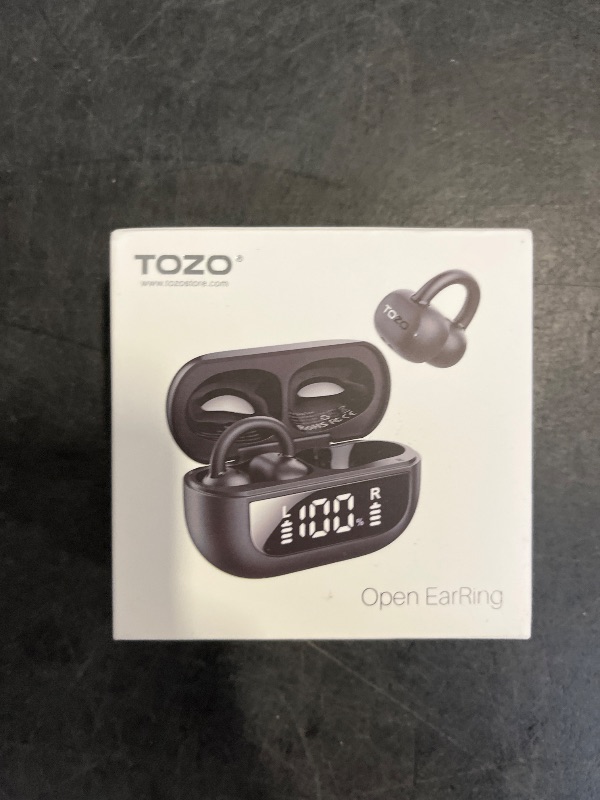 Photo 1 of TOZO OpenEarRing True Open Ear Headphones, Lightweight Comfort Open Ear Clip Wireless Earbuds, 40H Play Bluetooth 5.4 Headphones with Smart Digital Display Design Fit Sports Running, Workout Khaki