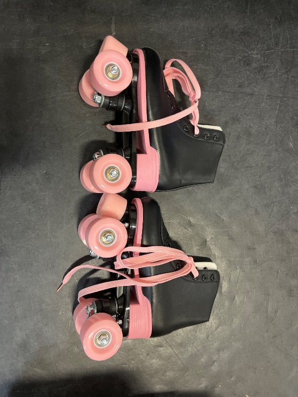 Photo 1 of XUDREZ Roller Skates for Girls and Women, Stylish Black PU Leather Roller Skates with Pink Light Up Wheels, Indoor Outdoor Roller Skates for Youth Kids Girls Ages 8-12 (34-Youth 3)