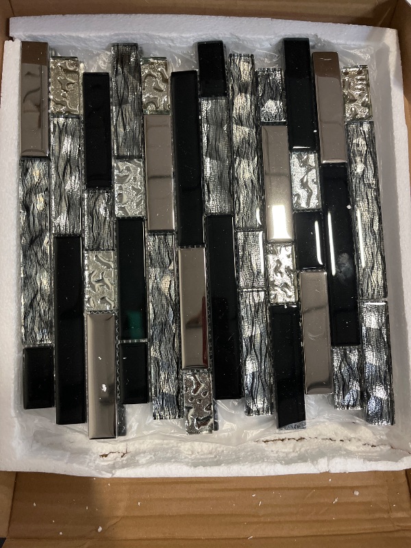 Photo 1 of V-MOZZA Glass Backsplash Tile, 5-Sheet Glass Mosaic Tiles Subway Tile Backsplash for Kitchen Wall Bathroom (5 Square Feet)