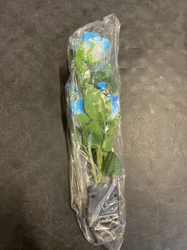 Photo 1 of [Upgraded 6 Flowers] Solar Powered Decorative Rose Garden Stake Lights, Waterproof Realistic Artificial Flowers for Outdoor Flower Bed Patio Yard Pathway Memorial Cemetery Grave Decorations, Blue