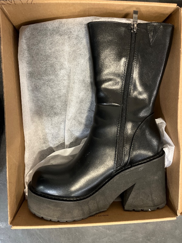 Photo 1 of  size 7 AMINUGAL Womens Wedge Heel Ankle Boots Platform Zipper Punk Motorcycle Booties Chunky Block High Heel Round Toe Fashion Work Combat Boots Mid Calf For Women 