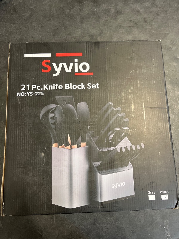 Photo 1 of syvio Knife Set, 21pcs Utility Knife Sets for Kitchen with Block and Sharpener, Razor-Sharp, Effortless Sharpening, Premium Kitchen Knives with 6 pcs Kitchen Utensils Set and Utensil Holder, Black