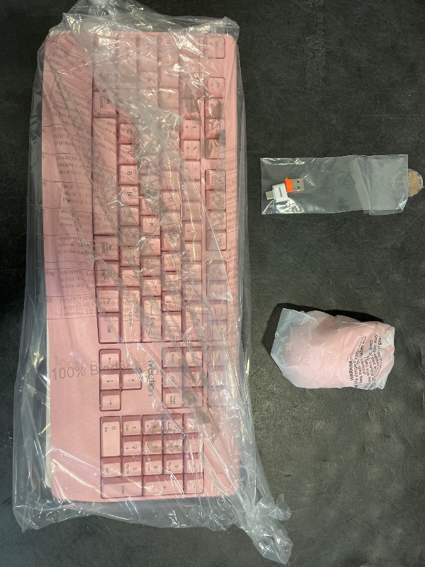 Photo 1 of MEETION Wireless Keyboard and Mouse, Full-Sized Cordless Keyboard with Wrist Rest and 3 DPI Adjustable Mouse, 2.4G Wireless, Compatible with PC/Computer/Laptop/Windows/Mac, Pink