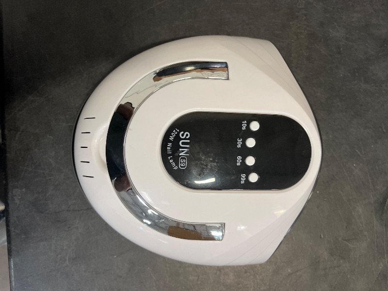 Photo 1 of Sunrich UV Gel Nail Lamp 120W LED Nail Light Fast Dryer for Gel Polish Curing with 4 Timers Portable Handle Large Space Automatic Sensor (White)