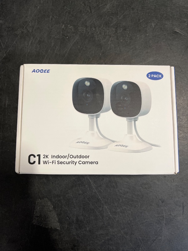 Photo 1 of AOQEE 2K Cameras for Home Security-Outdoor/Indoor Camera for Dog/Cat/Pet/Nanny/Baby, Color Night Vision, White Light, Siren, 24/7 SD Recordings, Works with Alexa/Google Home, C1-White-2P (2.4Ghz WiFi)