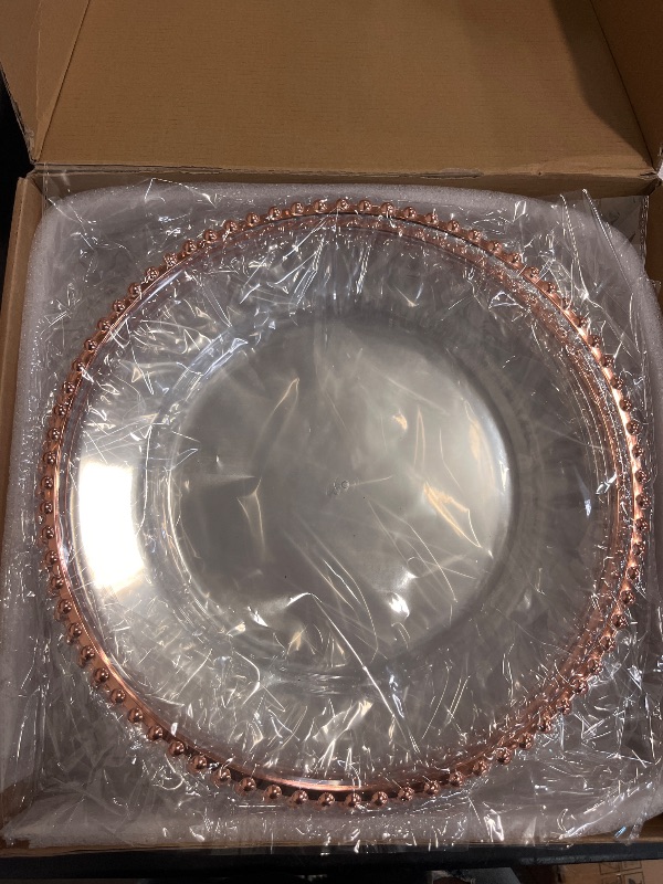 Photo 1 of DaCakeWS Rose Gold Bead Acrylic Charger Plates 13", Set 10PCS Acrylic Round Table Charger Plates Decoration Dinner,Wedding,Party,Event(Acrylic Round Rose Gold10)