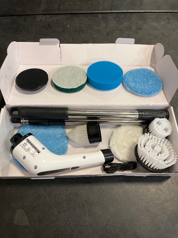 Photo 1 of Leebein Electric Spin Scrubber, Cordless Cleaning Brush with 8 Replaceable Brush Heads, Tub and Floor Tile 360 Power Scrubber Dual Speed with Adjustable & Detachable Handle for Bathroom Kitchen Car