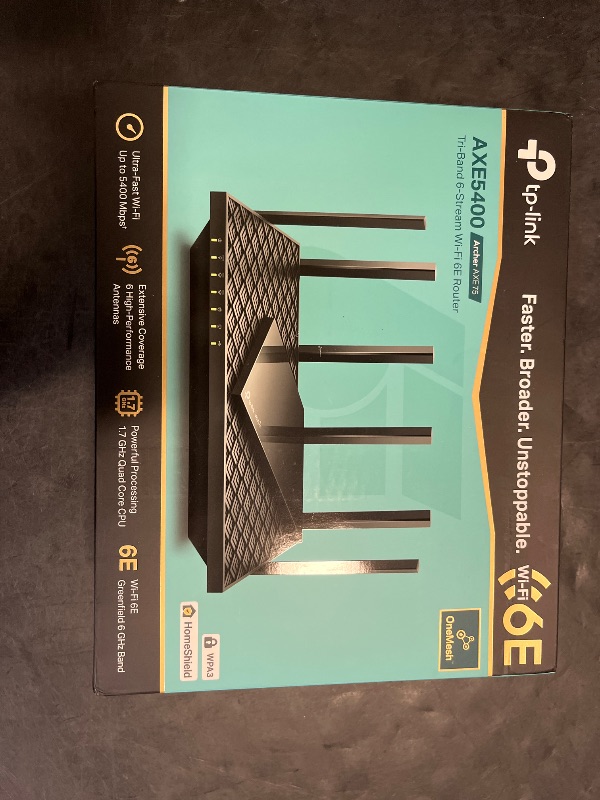 Photo 1 of TP-Link AXE5400 Tri-Band WiFi 6E Router (Archer AXE75)- Gigabit Wireless Internet Router, ax Router for Gaming, VPN Router, OneMesh, WPA3, Black