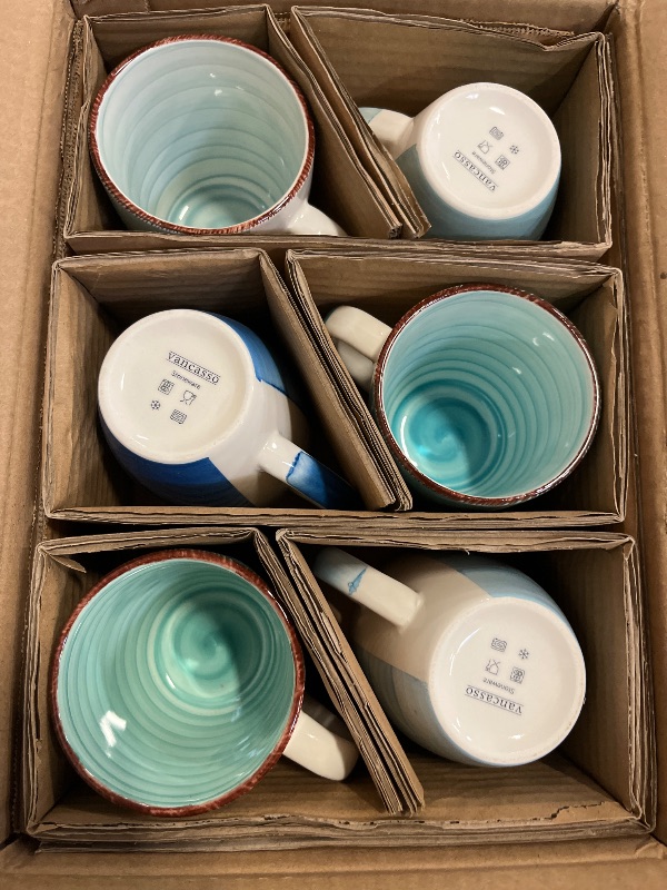 Photo 1 of vancasso Bonita 12 Oz Coffee Mugs Set of 6, Ceramic Coffee Cups for Cappuccino, Latte, Tea, Cocoa, Cool Color