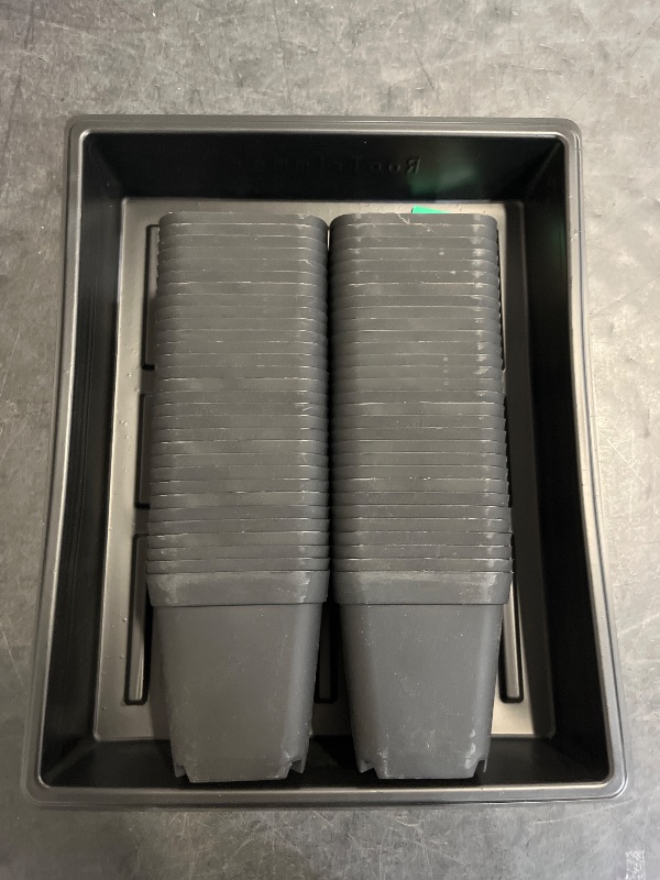 Photo 1 of RooTrimmer 4 inch (10CM) Square Nursery Pots 60pcs, Sturdy Seedlings Trays 5 Pcs, Seeds Starter Germination Tray, Microgreening Planter Nursery Propagation 5 Sets