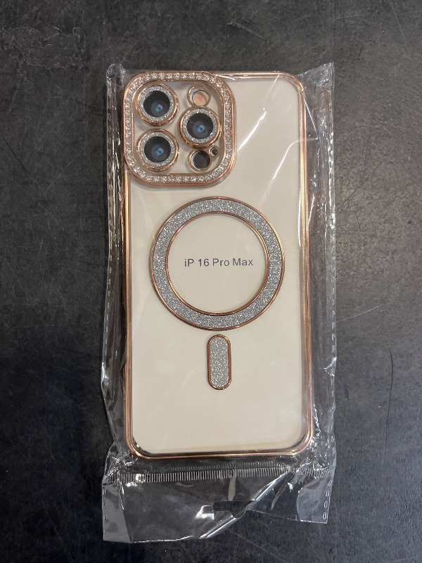 Photo 1 of Changjia Magnetic Clear Glitter Case for iPhone 16 Pro Max,[Compatible with MagSafe] Cute Luxury Bling Sparkly Diamond with Camera Protector TPU Bumper Women Girls Case for iPhone 16 Pro Max 6.9",Gold