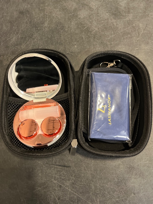 Photo 1 of Lasiyanor 2 in 1 Contact Lens Case and Glasses Case, Portable Contact Box Bag with Mirror Tweezers Remover Tool Solution Bottle for Travel Daily Outdoor