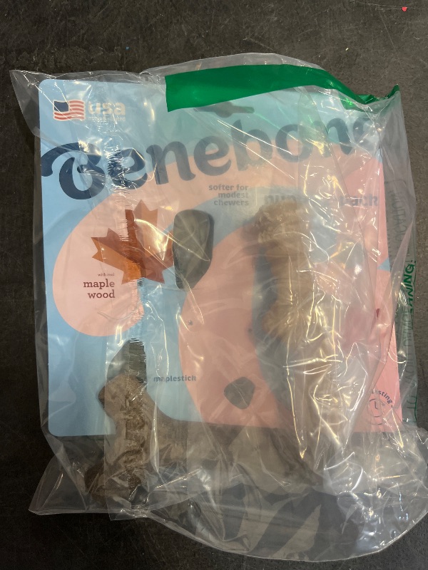 Photo 1 of Benebone Puppy 2-Pack Maplestick/Zaggler Durable Dog Chew Toys for Gentle Chewers, Real Bacon, Real Maplewood, Made in USA, Tiny