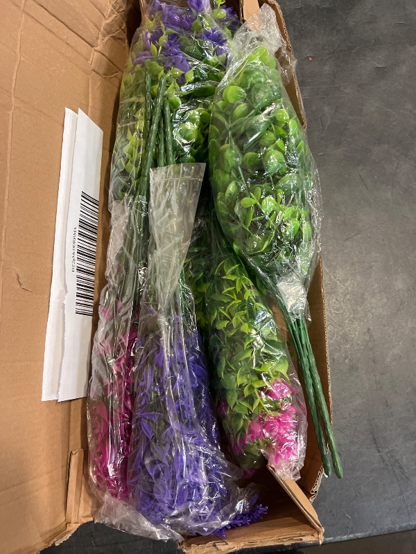 Photo 1 of Hananona 12 Pcs Artificial Flowers Outdoor, Faux Artificial Plants UV Resistant Plastic Flower Bulk for Hanging Planter Porch Window Home Wedding Fall Summer Decor (12, Multiple Color)