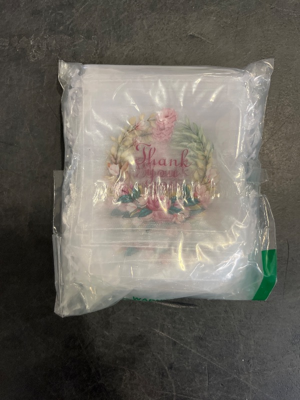 Photo 1 of 50 Pcs Organza Bags Thank You Printed Satin Drawstring Organza Pouch Candy Bags Wedding Party Favor Gift Bag Jewelry Pouch (White, 4×4.8 Inch)