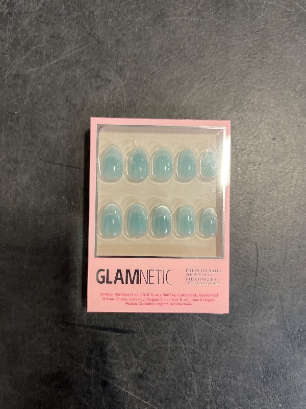 Photo 1 of Glamnetic Press On Nails - Unicorn Tears | Short Oval, Misty-Grey Nails with a Mesmerizing Metallic Finish | 15 Sizes - 30 Nail Kit with Glue