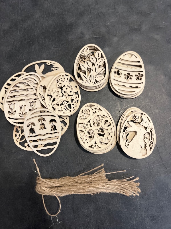 Photo 1 of 36PCS Wooden Easter Ornaments to Paint, 6 Styles DIY Blank Unfinished Wood Egg Cutouts Ornament for Crafts Hanging Decorations Happy Easter Hallow Egg Rabbit Bunny Butterfly Flower Hen