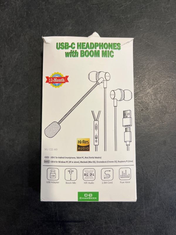 Photo 1 of DUNGZDUZ USB Earbuds with Boom Mic for Computers and Smartphones, in-Ear Headphones with USB-A & USB-C Connectivity for Laptop, Desktop, PS 4 5, Compact & Lightweight, 4.9FT