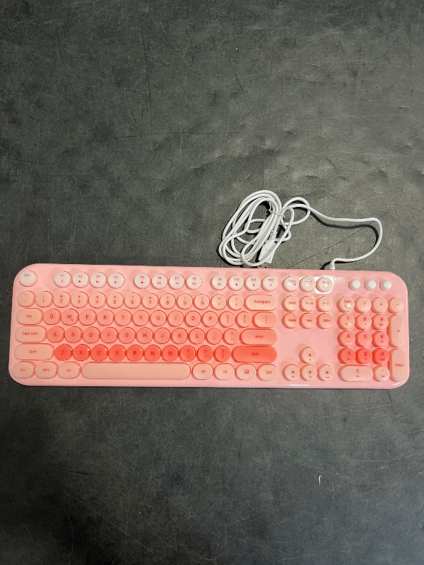 Photo 1 of MOFII Backlit Typewriter Keyboard Wired, Light Up USB Computer Keyboards with 2 Modes Backlit, Cute Retro Full Size Keyboard with Illuminated LED, Plug and Play for PC Laptop Desktop - Llight Pink