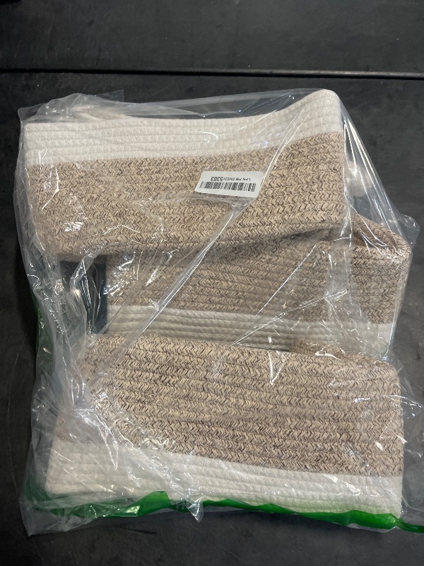 Photo 1 of OIAHOMY 3 Pack Storage Baskets for Organizing, Woven Cotton Rope Basket for Shelves, Closet Organizer Bins with Handles, Rectangle Toy Organization, 13.78''×9.84''×5.5'', Brown & White