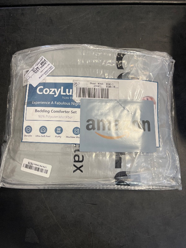 Photo 1 of CozyLux King Seersucker Comforter Set with Light Grey Bed in a Bag 7-Pieces All Season Bedding Sets with Comforter, Pillow Sham, Flat Sheet, Fitted Sheet, Pillowcase