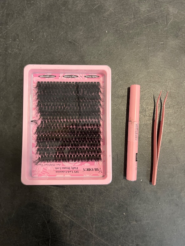 Photo 1 of Yawamica Fluffier Lash Extension Kit Thick 200D Volume Eyelash Extension Kit 14-20mm Wispy Lash Clusters Kit D Curly Individual Lashes with Bond and Seal lash Tweezers DIY Cluster Eyelash Extensions