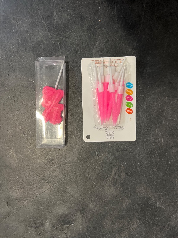 Photo 1 of MTLEE 1/2 Birthday Candle Half Cake Topper with 10 Thin Spiral Candles in Holders for 1/2 Anniversary Celebration Wedding Party Decorations(Pink)