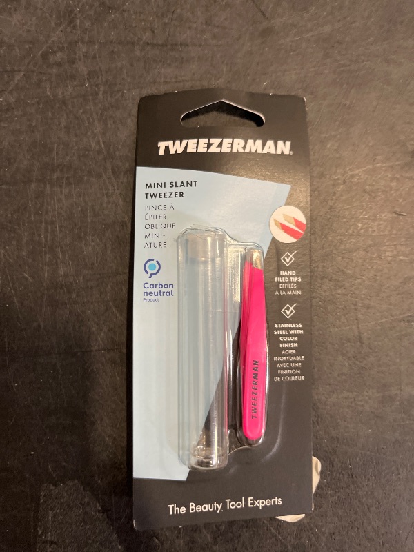 Photo 1 of Tweezerman Mini Slant Tweezer - Tweezers for Eyebrows, Travel Tweezers for Eyebrows, Facial Hair, Ingrown Hair (Neon Pink)
