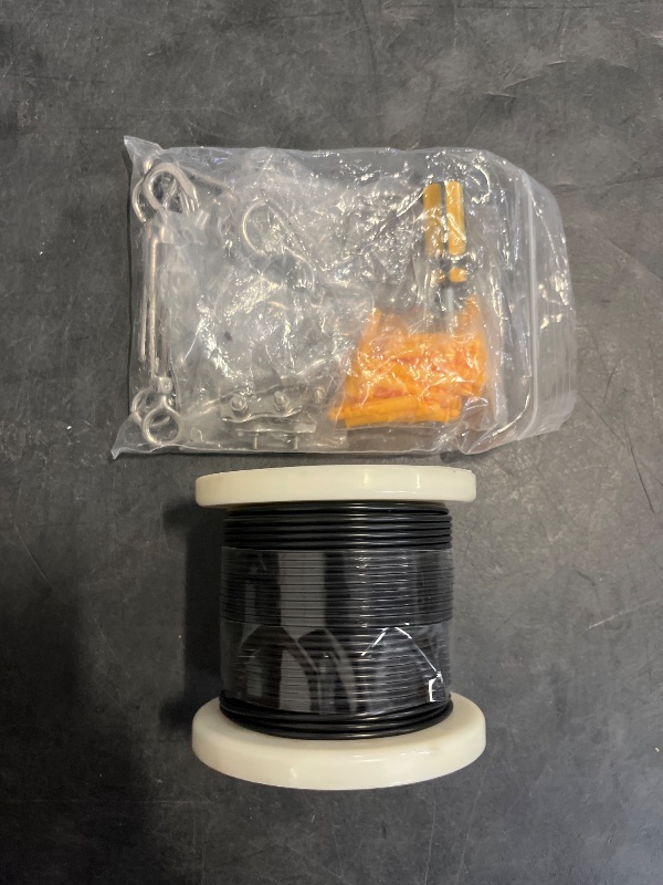 Photo 1 of WAYSKA String Light Hanging Kit with 250FT Nylon Coated Stainless Steel 304 Wire Rope Cable Suspension Kit Included Enough Accessories, Turnbuckles and Hooks for Patio, Outdoor and Backyard Lighting